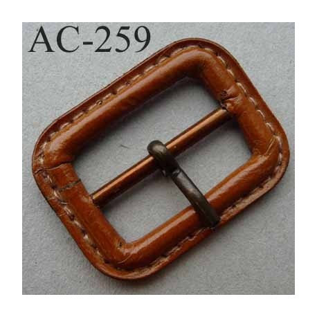Boucle rectangle simili cuir couleur marron à ardillon tige avec cran 15 mm largeur extérieur 38 mm