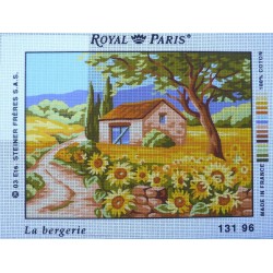 canevas 30X40 marque ROYAL PARIS thème campagne la bergerie dimennsion 30 centimètres par 40 centimètres 100 % coton