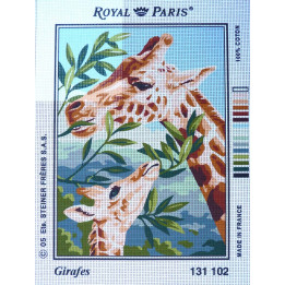 canevas 30X40 marque ROYAL PARIS thème girafes dimennsion 30 centimètres par 40 centimètres 100 % coton