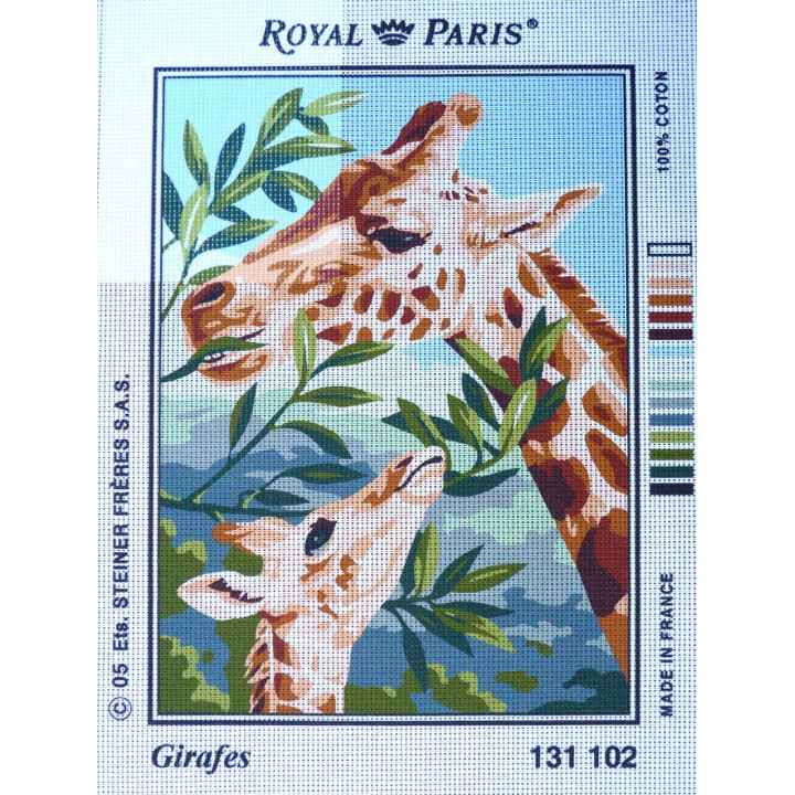 canevas 30X40 marque ROYAL PARIS thème girafes dimennsion 30 centimètres par 40 centimètres 100 % coton