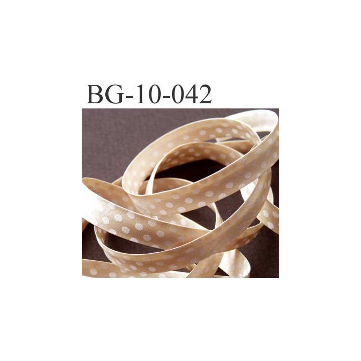 biais plié largeur 10 mm 2 rebords plié de 10 mm plus 2 rebords de 4 mm couleur beige doré brillant et point blanc synthétique 