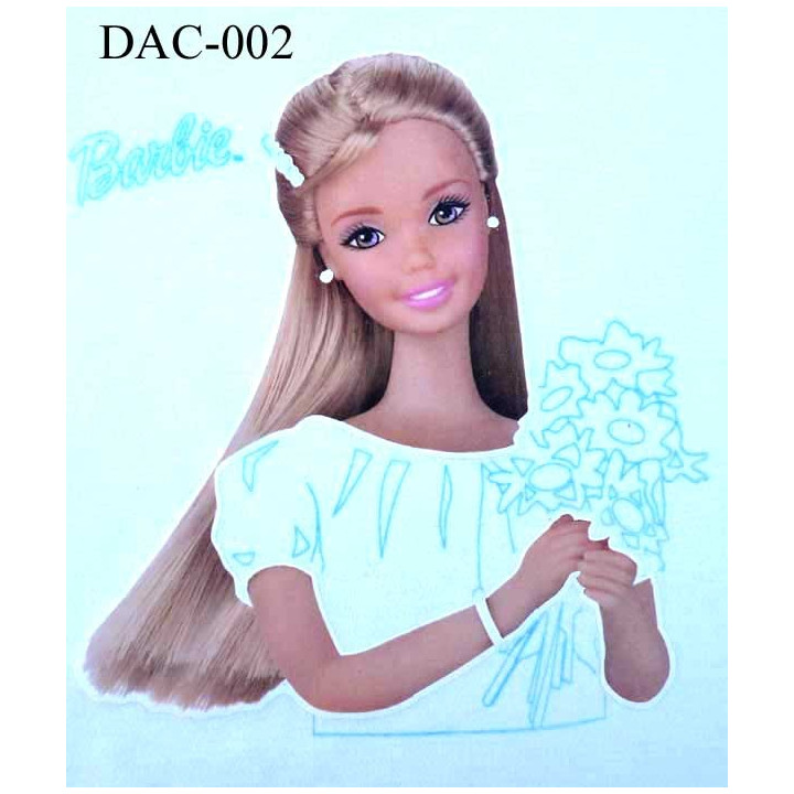 transfert BARBIE au bouquet de fleurs  hauteur 20 cm largeur 17 cm
