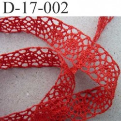 dentelle crochet ancienne 100% coton largeur 17 mm couleur rouge corail provient d'une vieille mercerie parisienne prix au mètre