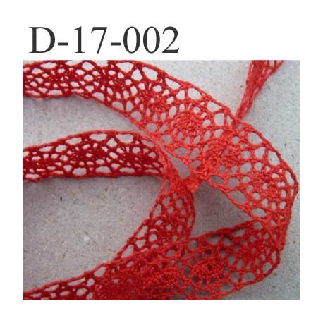 dentelle crochet ancienne 100% coton largeur 17 mm couleur rouge corail provient d'une vieille mercerie parisienne prix au mètre