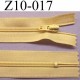 fermeture zip à glissière longueur 10 cm couleur jaune non séparable largeur 2.5 cm glissière nylon largeur du zip 4 mm