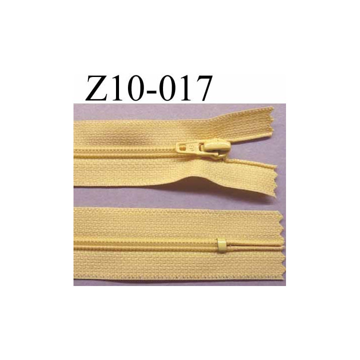 fermeture zip à glissière  longueur 10 cm couleur jaune non séparable largeur 2.5 cm glissière nylon largeur du zip 4 mm