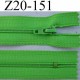 fermeture zip à glissière longueur 20 cm couleur vert non séparable zip nylon largeur 2.5 cm largeur du zip 4 mm