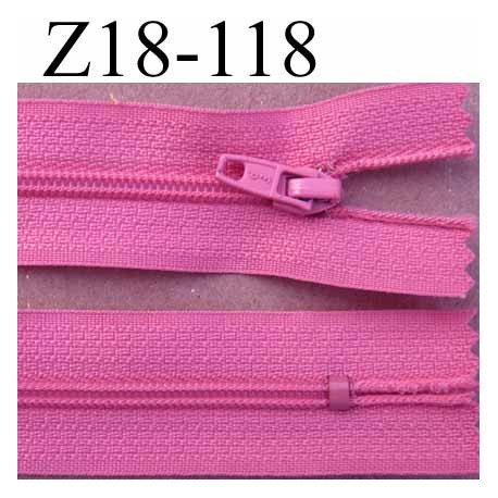 fermeture zip à glissière longueur 18 cm couleur rose violine non séparable largeur 2.5 cm glissière nylon largeur du zip 4 mm