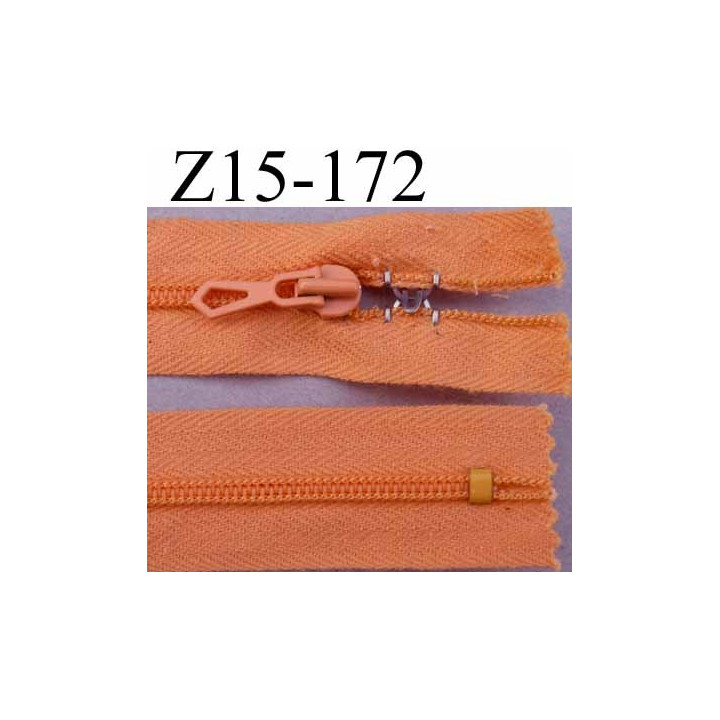 fermeture zip à glissière avec stop agrafe longueur 15 cm couleur saumon orangé non séparable largeur 2.2 cm glissière nylon