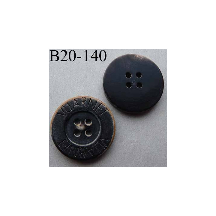 bouton 20 mm haut de gamme siglé VUARNET couleur noir imitation vieux bouton usé 4 trous 