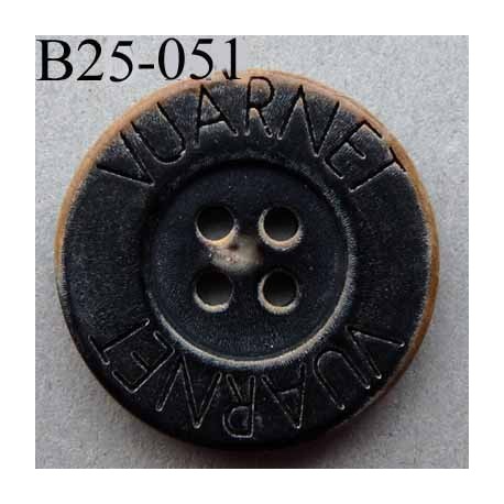 bouton 25 mm haut de gamme siglé VUARNET couleur noir imitation vieux bouton usé 4 trous 