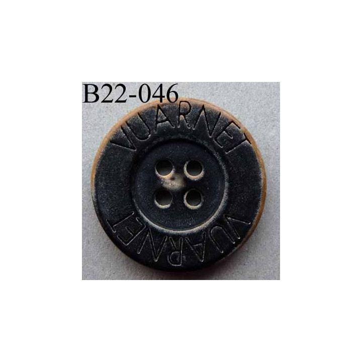 bouton 22 mm haut de gamme siglé VUARNET couleur noir imitation vieux bouton usé 4 trous 