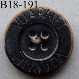 bouton 18 mm haut de gamme siglé VUARNET couleur noir imitation vieux bouton usé 4 trous 
