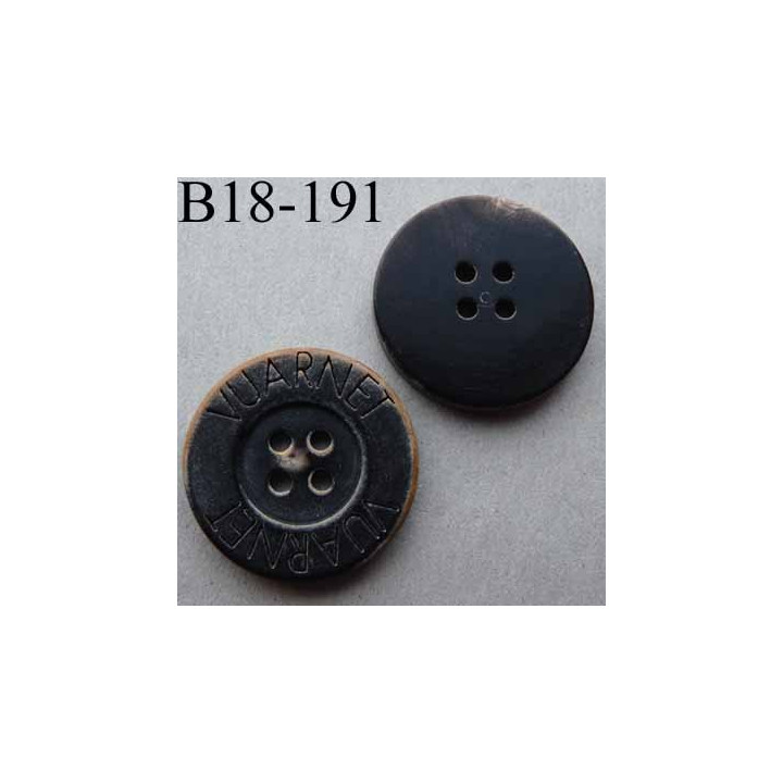 bouton 18 mm haut de gamme siglé VUARNET couleur noir imitation vieux bouton usé 4 trous 