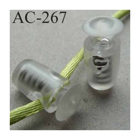 arrêt cordon stop cordon rond transparent de taille 18 mm x 8 mm vendu à l'unité pour passage de cordon ou d'élastique 3 mm max