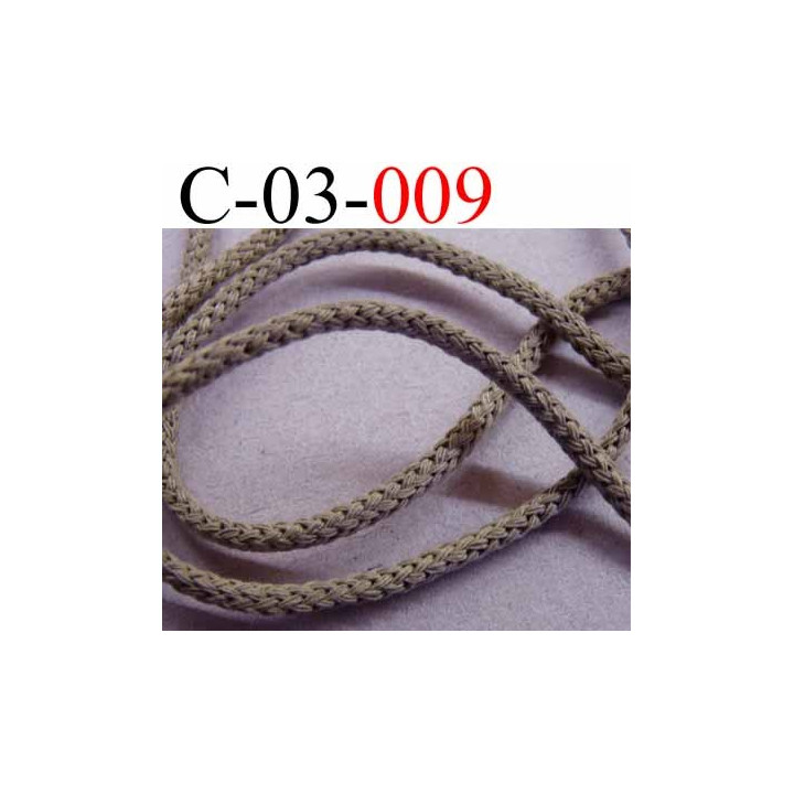 cordon synthétique et coton souple et très solide couleur marron taupe tirant sur le vert kaki clair diamètre 3 mm prix au mètre