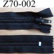fermeture zip à glissière longueur 70 cm couleur noir non séparable zip nylon largeur 3,2 cm largeur de la glissière 6 mm