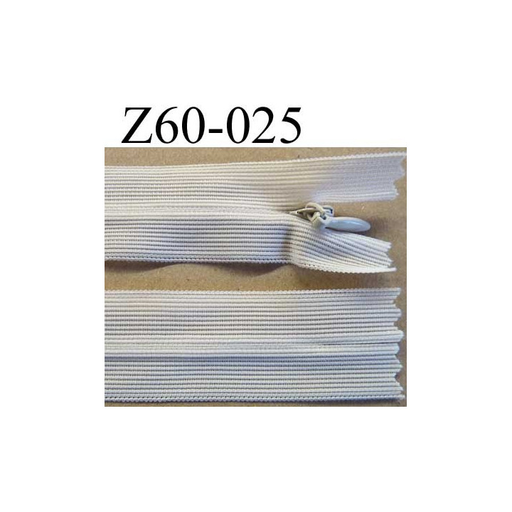 fermeture zip invisible longueur 60 cm couleur crème non séparable largeur 2.5 cm glissière nylon largeur 4 mm
