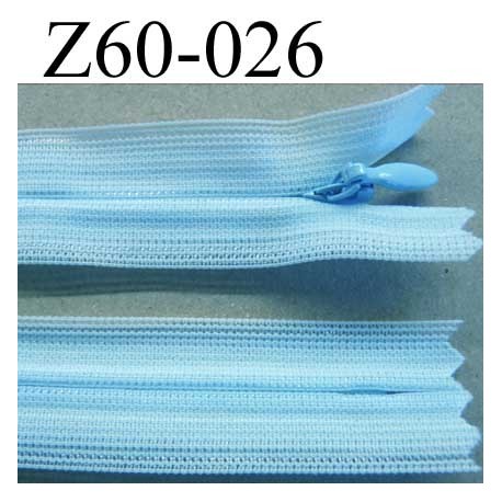 fermeture zip invisible longueur 60 cm couleur bleu ciel non séparable largeur 2.2 cm glissière nylon largeur 4 mm