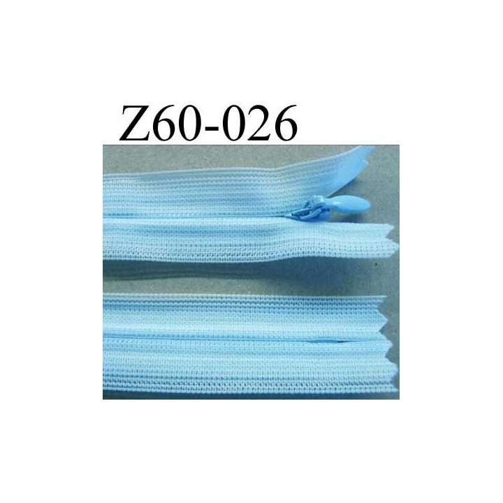 fermeture zip invisible longueur 60 cm couleur bleu ciel non séparable largeur 2.2 cm glissière nylon largeur 4 mm