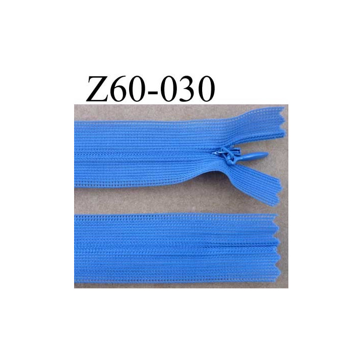 fermeture zip invisible longueur 60 cm couleur bleu non séparable largeur 2.4 cm glissière nylon largeur 4 mm