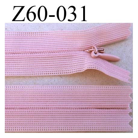 fermeture zip invisible longueur 60 cm couleur vieux rose non séparable largeur 2.5 cm glissière nylon largeur 4 mm