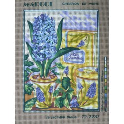 canevas 30x40 marque MARGOT CREATION DE PARIS thème la jacinthe bleu dimension 30 centimètres par 40 centimètres 100 % coton