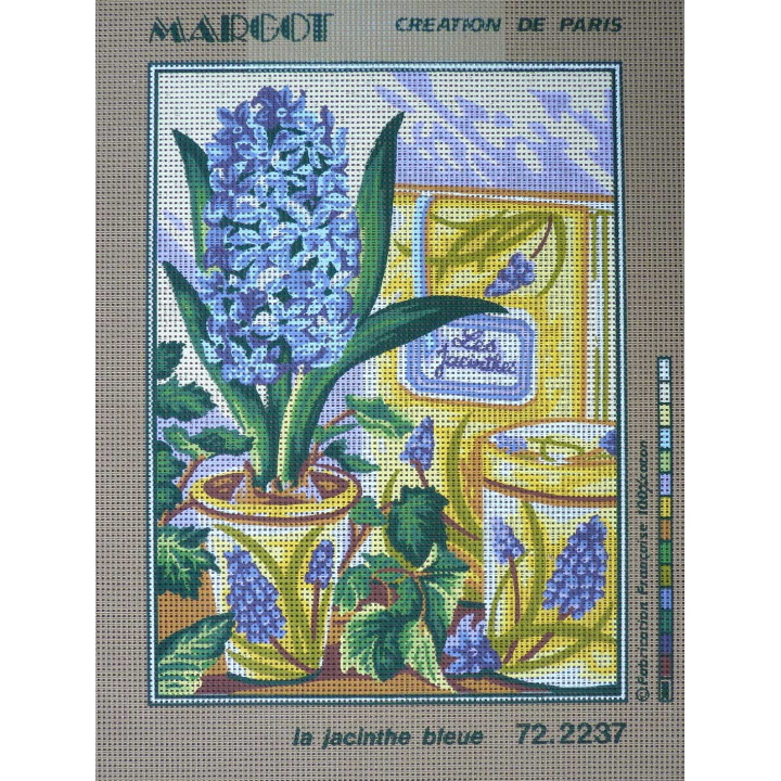 canevas 30x40 marque MARGOT CREATION DE PARIS thème la jacinthe bleu dimension 30 centimètres par 40 centimètres 100 % coton