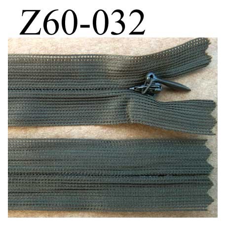 fermeture zip invisible longueur 60 cm couleur vert kaki non séparable largeur 2.5 cm glissière nylon largeur 4 mm