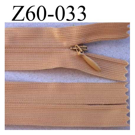 fermeture zip invisible longueur 60 cm couleur beige chair marron clair non séparable largeur 2.5 cm glissière nylon 4 mm