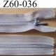 fermeture zip invisible longueur 60 cm couleur gris non séparable largeur 2.5 cm glissière nylon largeur 4 mm