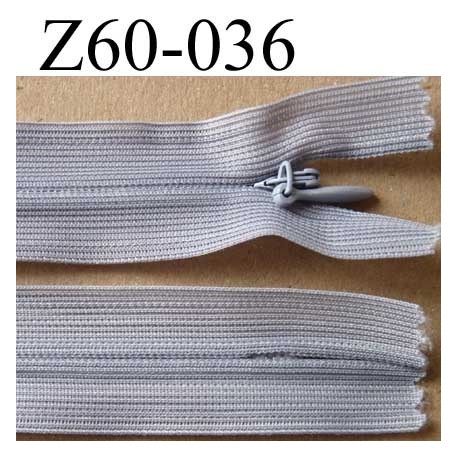 fermeture zip invisible longueur 60 cm couleur gris non séparable largeur 2.5 cm glissière nylon largeur 4 mm