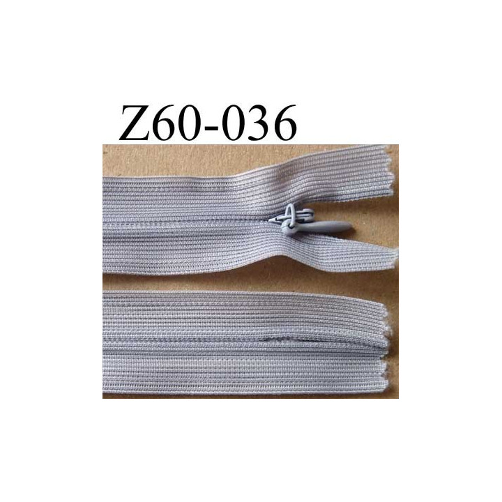fermeture zip invisible longueur 60 cm couleur gris non séparable largeur 2.5 cm glissière nylon largeur 4 mm