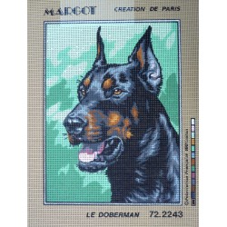 canevas 30x40 marque MARGOT CREATION DE PARIS thème le doberman dimension 30 centimètres par 40 centimètres 100 % coton