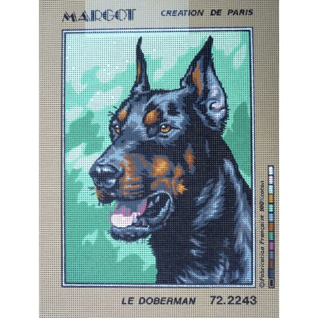 canevas 30x40 marque MARGOT CREATION DE PARIS thème le doberman dimension 30 centimètres par 40 centimètres 100 % coton