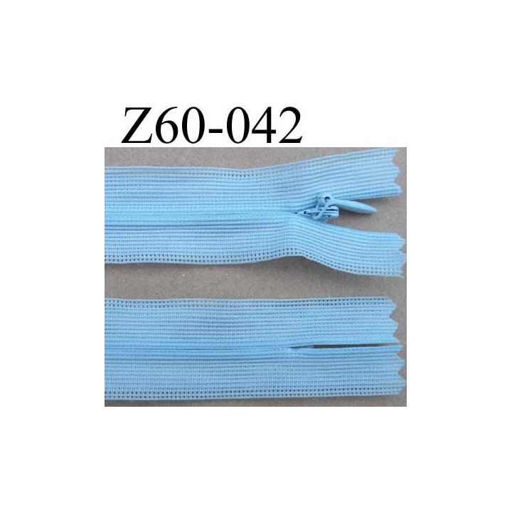 fermeture zip invisible longueur 60 cm couleur bleu ciel non séparable largeur 2.5 cm glissière nylon largeur 4 mm