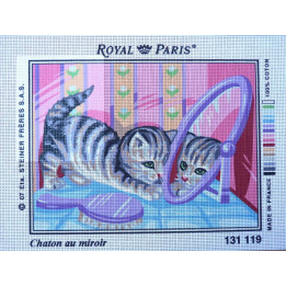 canevas 30X40 marque ROYAL PARIS thème chaton au miroir dimennsion 30 centimètres par 40 centimètres 100 % coton