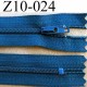 fermeture zip à glissière YKK longueur 10 cm couleur bleu non séparable largeur 2.5 cm glissière nylon largeur du zip 4 mm