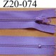 fermeture éclair longueur 20 cm couleur parme non séparable zip nylon largeur 2.5 cm