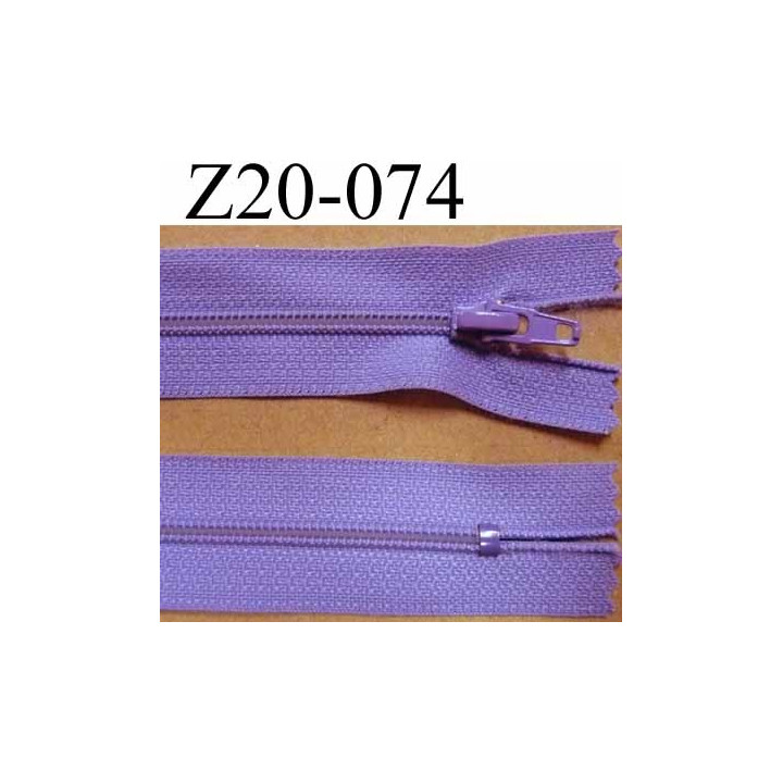fermeture zip longueur 20 cm couleur parme lilas violine non  séparable zip nylon largeur 2.5 cm largeur de la glissière 4 mm