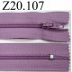 fermeture éclair longueur 20 cm couleur mauve lilas non séparable zip nylon largeur 2,5 cm