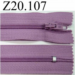 fermeture éclair longueur 20 cm couleur mauve lilas non séparable zip nylon largeur 2,5 cm