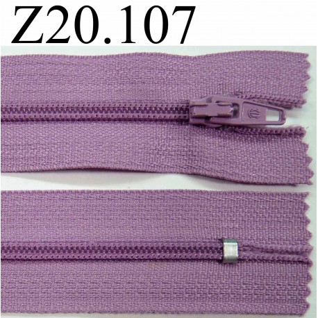 fermeture éclair longueur 20 cm couleur mauve lilas non séparable zip nylon largeur 2,5 cm