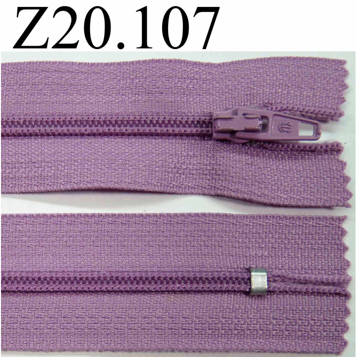 fermeture zip à glissière  longueur 20 cm couleur  mauve lilas non séparable zip nylon largeur 2,5 cm