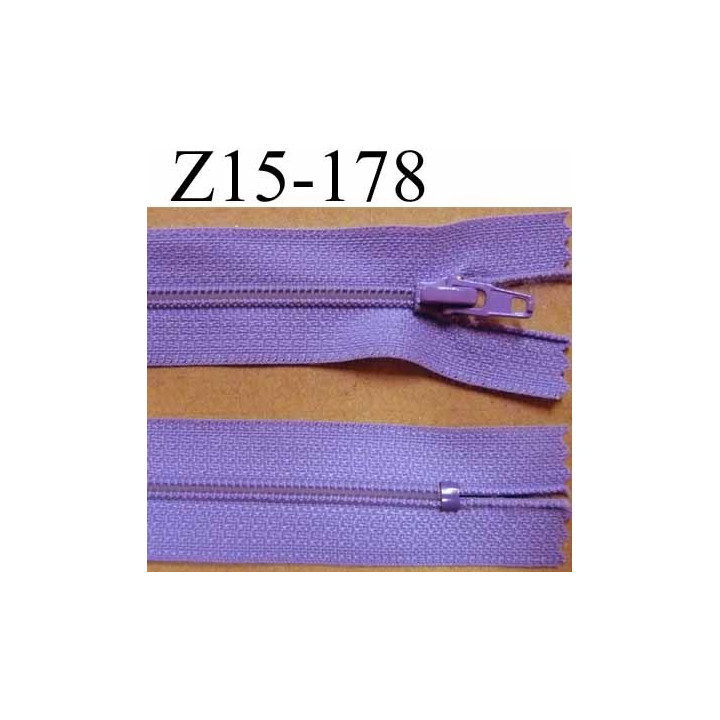 fermeture zip à glissière longueur 15 cm couleur parme lilas violine non séparable zip nylon largeur 2.5 cm largeur du zip 4 mm
