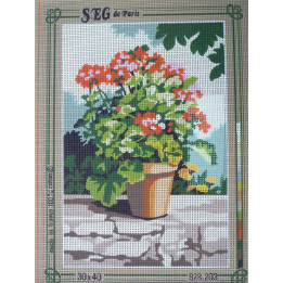 canevas 30x40 marque SEG DE PARIS thème fleurs en pot  dimension 30 centimètres par 40 centimètres 100 % coton