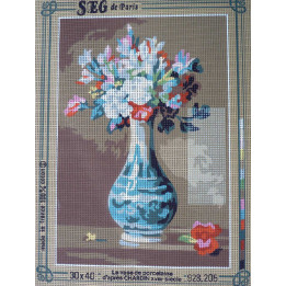 canevas 30x40 marque SEG DE PARIS thème le vase de porcelaine  dimension 30 centimètres par 40 centimètres 100 % coton