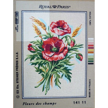 canevas 30X40 marque ROYAL PARIS thème fleurs des champs dimennsion 30 centimètres par 40 centimètres 100 % coton