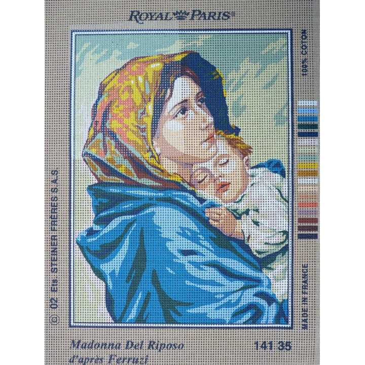 canevas 30X40 marque ROYAL PARIS thème madonna del riposo dimennsion 30 centimètres par 40 centimètres 100 % coton