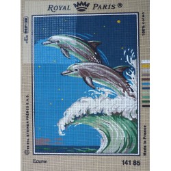 canevas 30X40 marque ROYAL PARIS thème dauphin écume dimension 30 centimètres par 40 centimètres 100 % coton